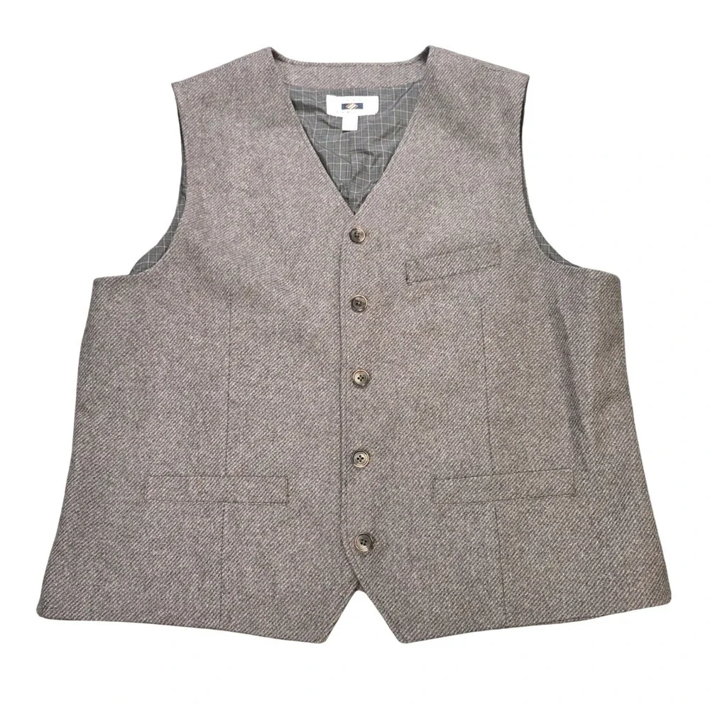 Joseph Abboud Wool Blend Button Front Dress Vest Men's XXL Brown Herringbone